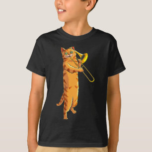 Funny Cat Playing Trombone Gift Cool Kitten Musici T-Shirt