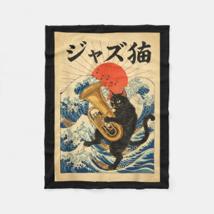 Funny Cat Playing Tuba For Jazz Musician Tubist Fleece Blanket