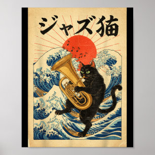 Funny Cat Playing Tuba For Jazz Musician Tubist Poster