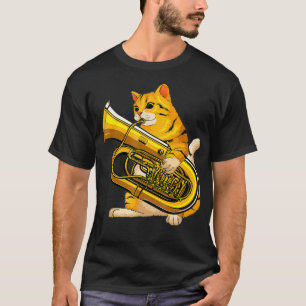 Funny Cat Playing Tuba Gift  Cute Kitten Musician  T-Shirt