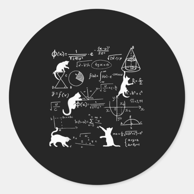 Funny Cat Playing With Math Formulas Kitten Cat An Classic Round Sticker (Front)