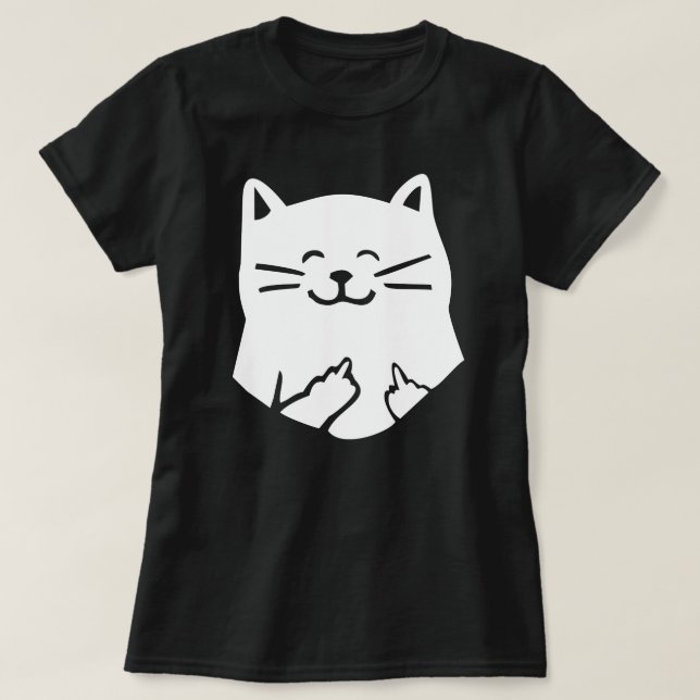 funny cat pointing mid finger t shirt (Design Front)
