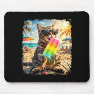 Funny Cat Popsicle Summer Animal Sunglasses Meme Mouse Pad