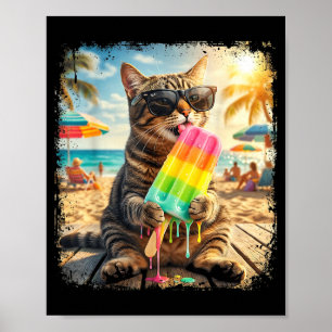 Funny Cat Popsicle Summer Animal Sunglasses Meme Poster