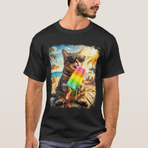 Funny cat popsicle summer animal sunglasses meme T-Shirt
