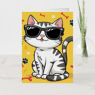 Funny Cat Poster, Cartoon cat wearing sunglasses  Foil Greeting Card