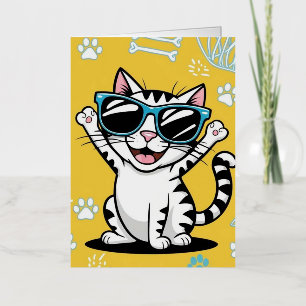 Funny Cat Poster, Cartoon cat wearing sunglasses  Foil Greeting Card