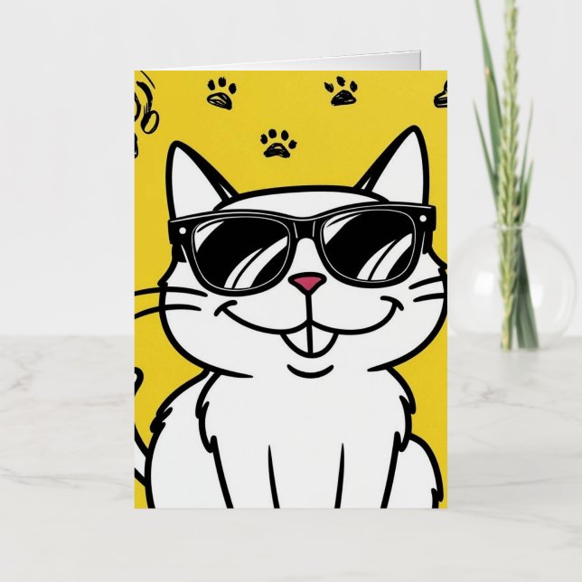 Funny Cat Poster, Cartoon cat wearing sunglasses  Foil Greeting Card (Front)