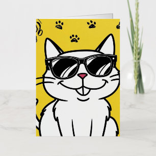 Funny Cat Poster, Cartoon cat wearing sunglasses  Foil Greeting Card