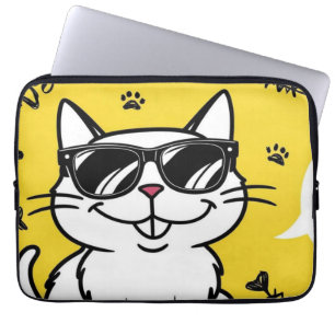 Funny Cat Poster, Cartoon cat wearing sunglasses  Laptop Sleeve