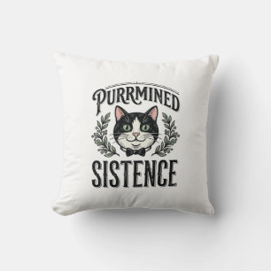 Funny Cat Purrmined Sistence Vintage Graphic_1 Throw Pillow