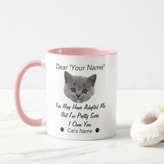 Funny Cat Quote | Custom Cat's Face Photo and Name Mug (With Donut)