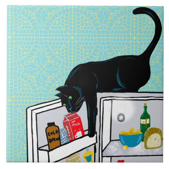 Funny Cat Raids Fridge Art  Tile (Front)