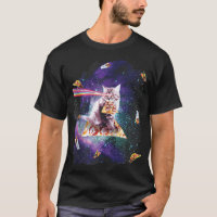 Funny Cat Rainbow Laser Eyes Riding Pizza Astronau