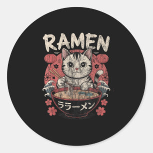 Funny Cat Ramen Graphic Tee Japanese Kawaii Anime Classic Round Sticker