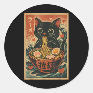Funny Cat Ramen Graphic Tee Japanese Kawaii Anime  Classic Round Sticker