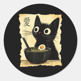 Funny Cat Ramen Graphic Tee Japanese Kawaii Anime Classic Round Sticker