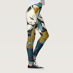 Funny Cat Ramen Japanese Art Leggings