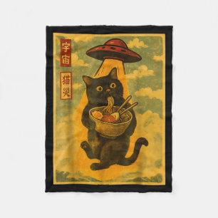 Funny Cat Ramen Ufo Japanese Anime For Men Women T Fleece Blanket