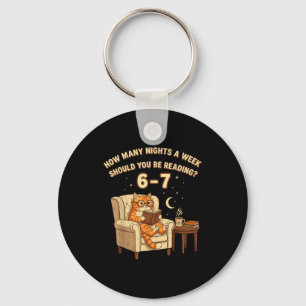 Funny Cat Reading 6-7 Meme Englieacher Book Lover Keychain