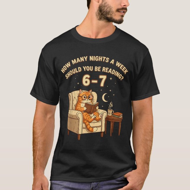 Funny Cat Reading 6-7 Meme Englieacher Book Lover  T-Shirt (Front)