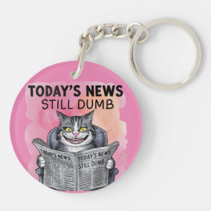 Funny Cat Reading Newspaper Keychain