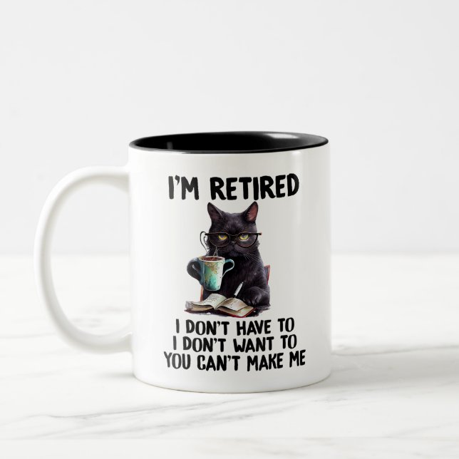 Funny Cat Retired 2025 Funny Retirement 2025 Two-Tone Coffee Mug (Left)