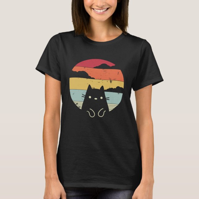 Funny Cat Retro Style T-Shirt (Front)