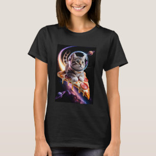 Funny Cat Riding a Pizza in Space Cool Flying Kitt T-Shirt