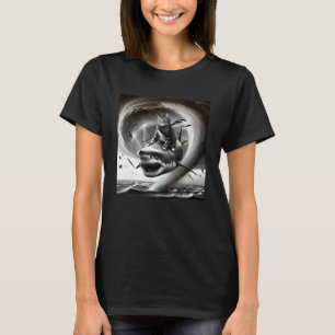 Funny Cat Riding a Shark in Tornado Meme 1 T-Shirt