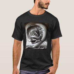Funny Cat Riding a Shark in Tornado Meme 1 T-Shirt