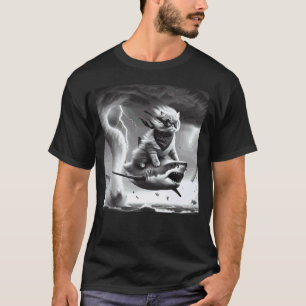 Funny Cat Riding a Shark in Tornado Meme T-Shirt