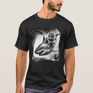 Funny Cat Riding a Shark in Tornado Meme T-Shirt