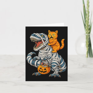 Funny Cat Riding Mummy Dinosaur T-rex Halloween Pu Card