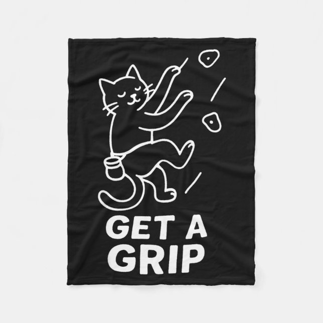 Funny Cat Rock Climbing Get A Grip  Fleece Blanket (Front)