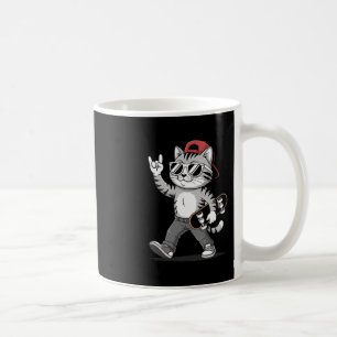 Funny Cat Rock Hand Skateboarding Graphic Skateboa Coffee Mug