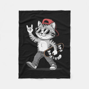 Funny Cat Rock Hand Skateboarding Graphic Skateboa Fleece Blanket