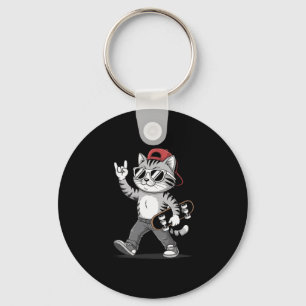 Funny Cat Rock Hand Skateboarding Graphic Skateboa Keychain