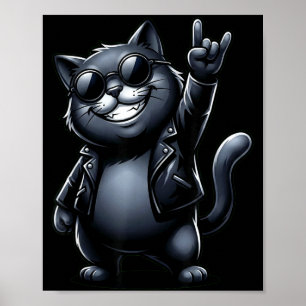 Funny Cat Rock On Music Gift Men Women Kids  Poster