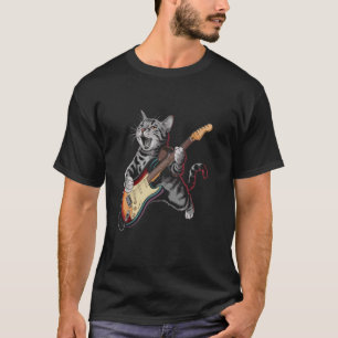 Funny Cat Rock & Roll Guitar Vintage 80s Music Aes T-Shirt