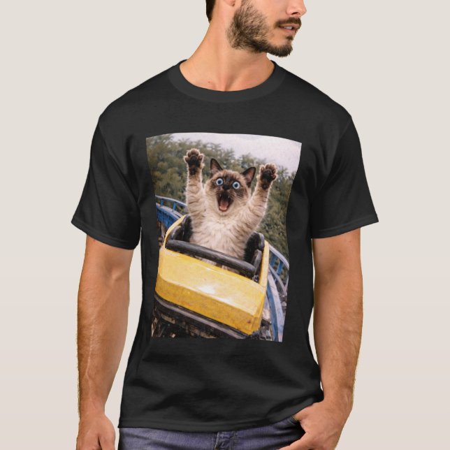 Funny Cat Roller Coaster Silly Meme Graphic Siames T-Shirt (Front)