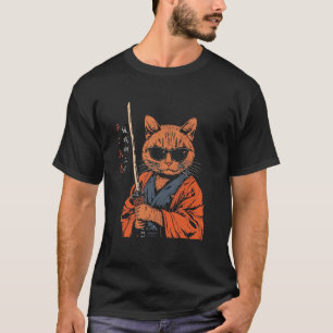 Funny Cat Samurai Japanese Animal Lovers Boys Girl T-Shirt