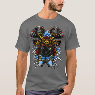 Funny Cat Samurai katana Tattoo Graphic Ninja Warr T-Shirt