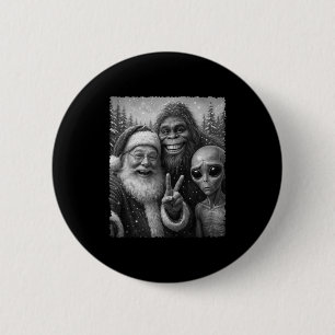 Funny Cat Santa Bigfoot Alien Christmas Selfie Tee 2 Inch Round Button