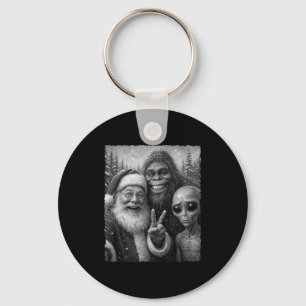 Funny Cat Santa Bigfoot Alien Christmas Selfie Tee Keychain