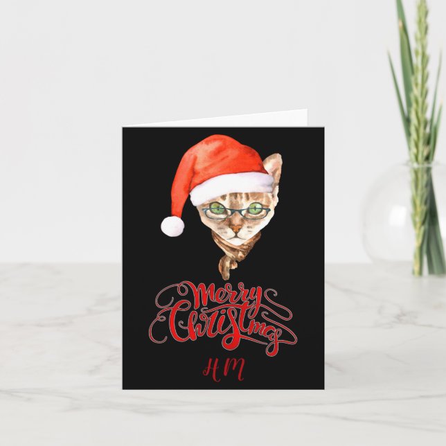 Funny Cat Santa Winter Merry Christmas T Shirt  Card (Front)