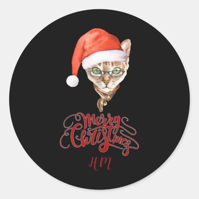 Funny Cat Santa Winter Merry Christmas T Shirt  Classic Round Sticker (Front)