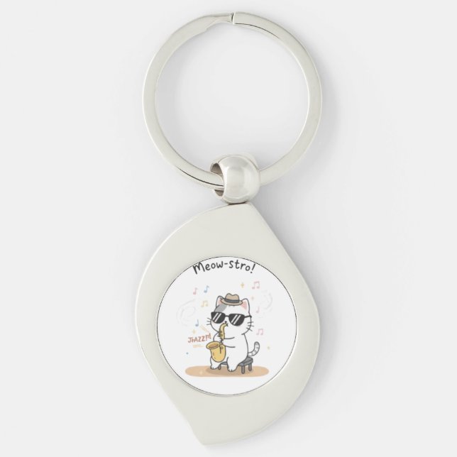 Funny Cat Saxophone Player Jazz Key Rings (Front)