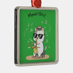 Funny Cat Saxophone Player Jazz  Metal Ornament