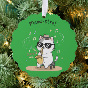 Funny Cat Saxophone Player Jazz  Ornament Card